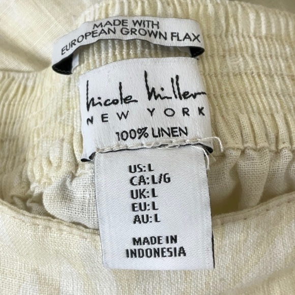 Nicole Miller New York 100% Linen Wide Leg Crop Pants Beige Size L - Picture 10 of 10